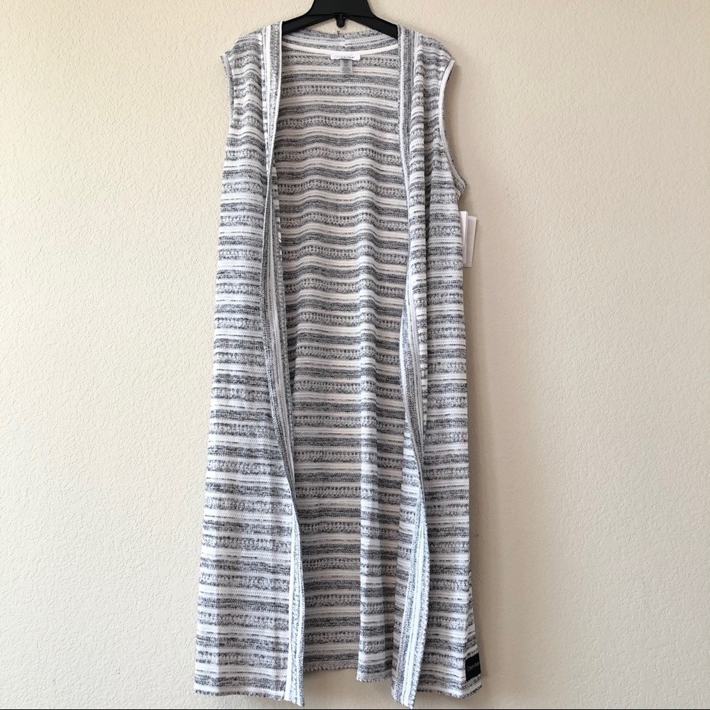 NWT Calvin Klein Loose Knit Duster Black White - Picture 3 of 6